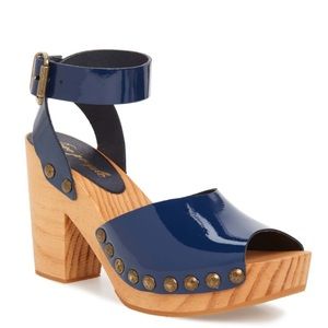 Free People Navy Blue Patent Leather Clogs